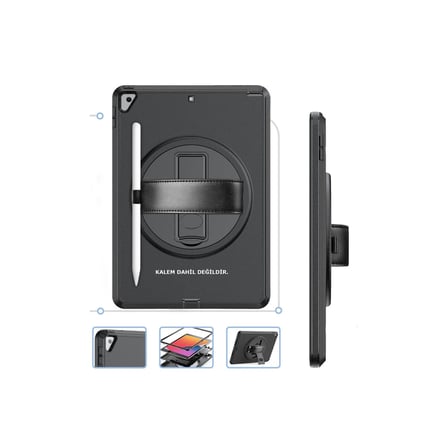 İpad 10.2 (7.Nesil) Kılıf Hand Strap Tablet Kılıfı - Siyah