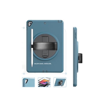 İpad 10.2 (7.Nesil) Kılıf Hand Strap Tablet Kılıfı - Turkuaz