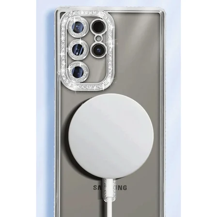 Galaxy S25 Ultra Kılıf Joke Simli Magneticsafe Kılıf - Gümüş