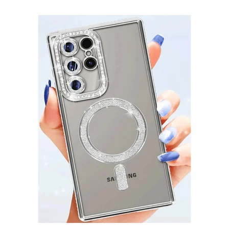 Galaxy S25 Ultra Kılıf Joke Simli Magneticsafe Kılıf - Gümüş