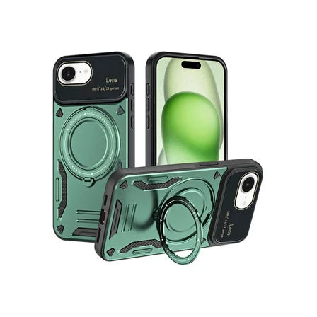 İphone 16E Kılıf Joy Lens Standlı Kapak - Koyu Yeşil