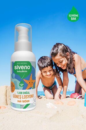 Siveno %100 Doğal Çocuk Güneş Losyonu Leke Karşıtı Antioksidan Nemlendirici Bitkisel Vegan UVA UVB SPF 50+ 100 ml