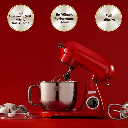 Karaca Powercast Chef Döküm Stand Mikser 1800W Mutfak Şefi Kırmızı