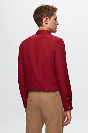 Ds Damat Slim Fit Bordo Armürlü Yarım İtalyan Yaka Pamuklu Gömlek 8HC02ORT13288 8HC02ORT13288