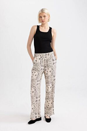 DeFacto Regular Fit Şal Desenli Viskon Plaj Pantolonu-Fall in Love C3159AX24SMER103