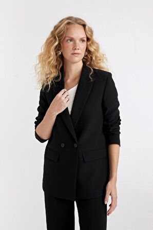 DeFacto Oversize Geniş Kalıp Ceket Yaka Düğmeli Basic Düz Blazer Ceket C2457AX24AUBK81