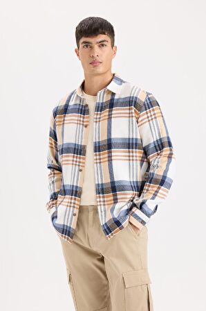 DeFacto Regular Fit Polo Yaka Kareli Flanel Uzun Kollu Gömlek D5835AX24AUER140