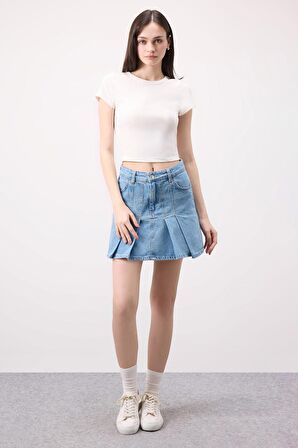 DeFacto Fashion Fit Pileli Jean Mini Etek B9853AX24SMNM39