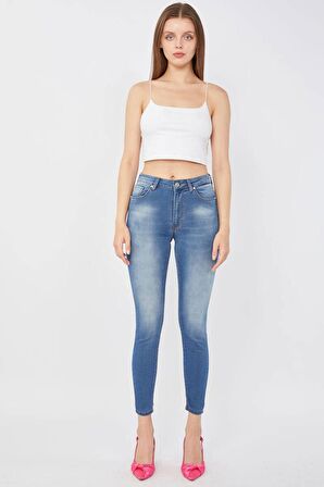 Kadın Skinny Fit Esnek Pantolon Mavi