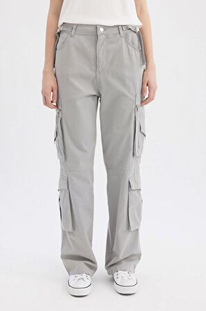 DeFacto Coool Straight Fit Gabardin Pantolon Kargo Cepli B6873AX24SPGR454