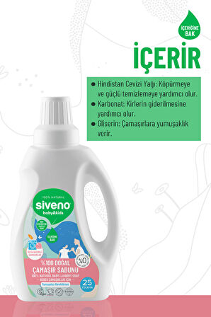 Siveno %100 Doğal Bebek Çamaşır Sabunu Kendinden Yumuşatıcılı Bitkisel Deterjan Konsantre Vegan 750 ml