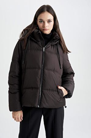 DeFacto Su Geçirmez Kapüşonlu Suni Kürklü Puffer Şişme Mont A0757AX23WNBK27