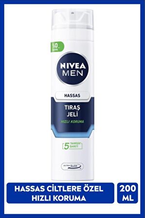 Nivea MEN Erkek Hassas Koruma Tıraş Jeli 200ml, Hassas Ciltlere Özel, Yanma Kızarma Kuruma Engelleyici