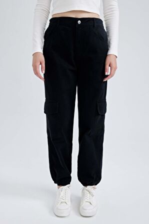 DeFacto Coool Gabardin Jogger Pantolon Basic Düz Normal Bel Kargo Cepli B0454AX23AUBK27