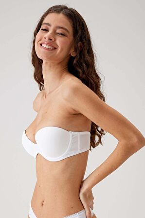 2'li Ekonomik Paket Beyaz 6806 Vicenza Ekstra Push Up Dolgulu Straplez T-shirt Sütyen Set