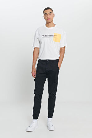 Erkek Siyah Slim Fit Dar Kesim Kargo Cepli Pamuklu Esnek Pantolon