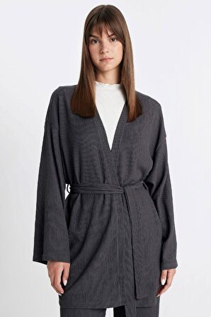DeFacto Relax Fit Şal Yaka Kemerli Bürümcük Kimono Z8777AZ24SMAR193