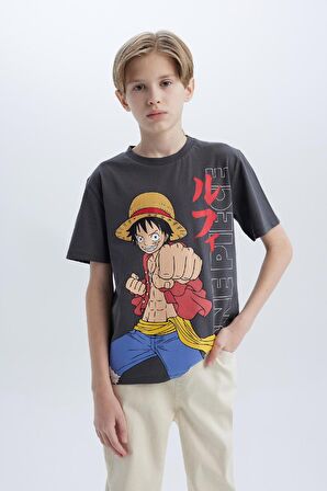Erkek Çocuk One Piece Bisiklet Yaka Kısa Kollu Tişört