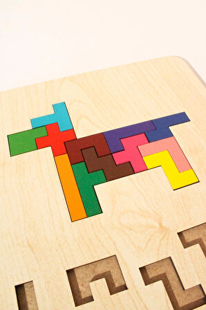 Ahşap Eğitici Puzzle | 3’ü 1 Arada Şekiller, Renkler ve Hayvanlar Yapboz | Montessori 3+ Yaş Oyuncak