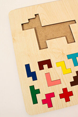 Ahşap Eğitici Puzzle | 3’ü 1 Arada Şekiller, Renkler ve Hayvanlar Yapboz | Montessori 3+ Yaş Oyuncak
