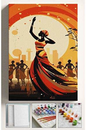 Sayılarla Boyama Hobi Seti Çerçeveli Numaralı Tuval Fırça Boya Dahil Kasnaklı AFRİKALI DANÇI 40x50Cm