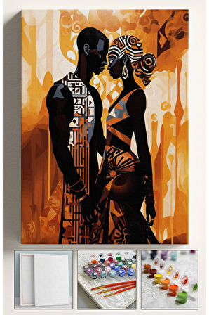 Sayılarla Boyama Hobi Seti Çerçeveli Numaralı Tuval Fırça Boya Kasnaklı AFRİKALI SEVGİLİLER 40x50 Cm