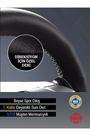 Honda Jazz Deri Direksiyon Kılıfı, Beyaz Şeritli Spor Dikiş