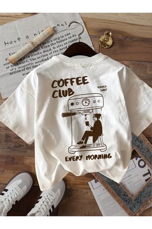 Coffee Club Baskılı Unisex Oversize T-Shirt