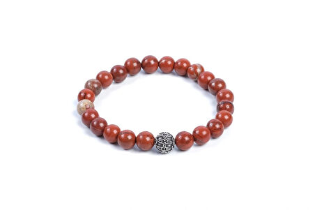 Kırmızı Jasper, Gümüş Bileklik - Agathe Red Bileklik - Tasarım Bileklik 8mm Esnek Ayarlanabilir