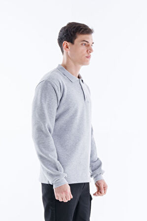 POLO YAKA GRİ SWEATSHİRT