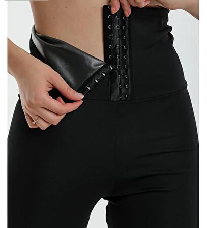 Wi Fro Kadın Siyah Zayıflatan Yağ Yakan Iki Beden Incelten Vücut Şekillendirici Beli Agraflı Korse Tayt