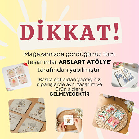 Atölye Mojolica İtalyan Mermeri Desenli Bardak Altlığı 4’lü Set Ahşap (10x10 cm)