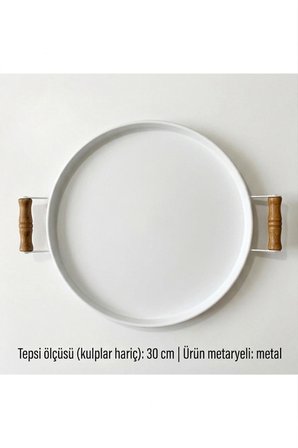 Tepsi Ahşap Kulplu Metal Çay Tepsisi Kahve Tepsisi Sunum Kahvaltı Tepsisi