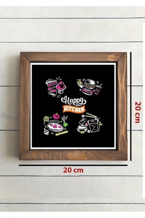 Happy Kitchen Mutfak Duvar Dekorasyonu Ahşap Çerçeve Dekoratif Duvar Çerçevesi