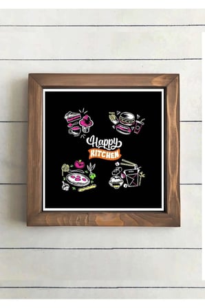 Happy Kitchen Mutfak Duvar Dekorasyonu Ahşap Çerçeve Dekoratif Duvar Çerçevesi