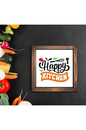 Happy Kitchen Renkli Mutfak Duvar Dekorasyonu Ahşap Çerçeve Dekoratif Duvar Çerçevesi