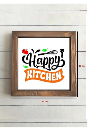 Happy Kitchen Renkli Mutfak Duvar Dekorasyonu Ahşap Çerçeve Dekoratif Duvar Çerçevesi