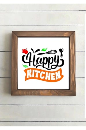 Happy Kitchen Renkli Mutfak Duvar Dekorasyonu Ahşap Çerçeve Dekoratif Duvar Çerçevesi