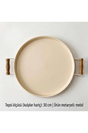Tepsi Ahşap Kulplu Metal Çay Tepsisi Kahve Tepsisi Sunum Kahvaltı Tepsisi