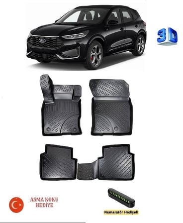 Ford Kuga 2019 Sonrası Uyumlu 3D Havuzlu Paspas ASMA KOKU VE NUMARATÖR HEDİYELİ