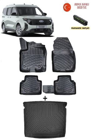 Ford Tourneo Courier 2024 Sonrası Uyumlu  3D Havuzlu Paspas ve 3D Bagaj Havuzu Seti ASMA KOKU VE NUMARATÖR HEDİYELİ