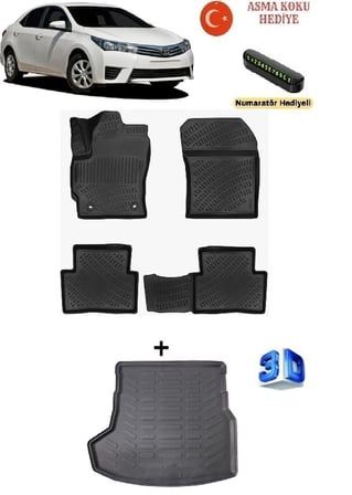 Toyota Corolla 2013-2018 Yılları Arası Uyumlu 3D Havuzlu Paspas ve Bagaj Havuzu Seti ASMA KOKU VE NUMARATÖR HEDİYELİ
