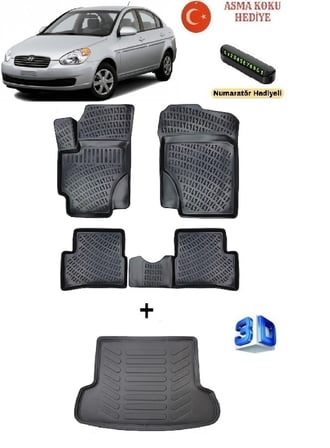 Hyundai Accent Era 2006-2012 Yılları Arası Uyumlu 3D Havuzlu Paspas ve Bagaj Havuzu Seti ASMA KOKU VE NUMARATÖR HEDİYELİ