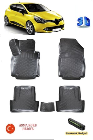 Renault Clio 4 2012-2019 Yılları Arası Uyumlu 3D Havuzlu Paspas ASMA KOKU VE NUMARATÖR HEDİYELİ