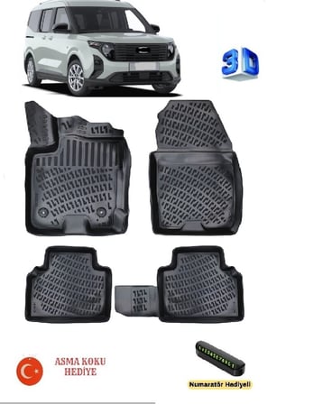 Ford Tourneo Courier 2024 Sonrası Uyumlu 3D Havuzlu Paspas ASMA KOKU VE NUMARATÖR HEDİYELİ