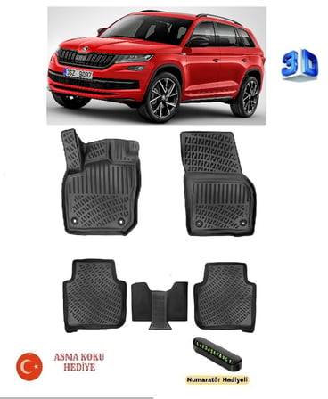 Skoda Kodiaq 2024 Sonrası Uyumlu 3D Havuzlu Paspas ASMA KOKU VE NUMARATÖR HEDİYELİ