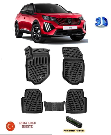Peugeot 2008 (Benzin/Dizel) 2019 Sonrası Uyumlu 3D Havuzlu Paspas ASMA KOKU VE NUMARATÖR HEDİYELİ
