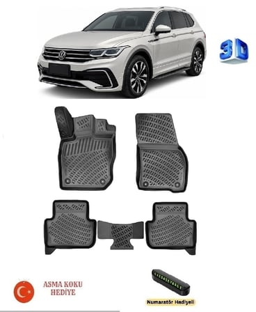 Volkswagen Tiguan 2024 Sonrası Uyumlu 3D Havuzlu Paspas ASMA KOKU VE NUMARATÖR HEDİYELİ