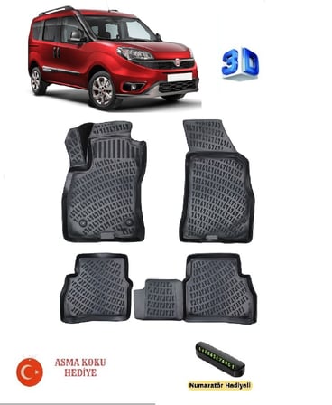 Fiat Doblo 2010-2022 Yılları Arası Uyumlu 3D Havuzlu Paspas ASMA KOKU VE NUMARATÖR HEDİYELİ