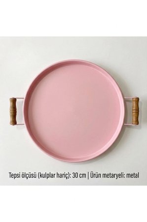 Tepsi Ahşap Kulplu Metal Çay Tepsisi Kahve Tepsisi Sunum Kahvaltı Tepsisi